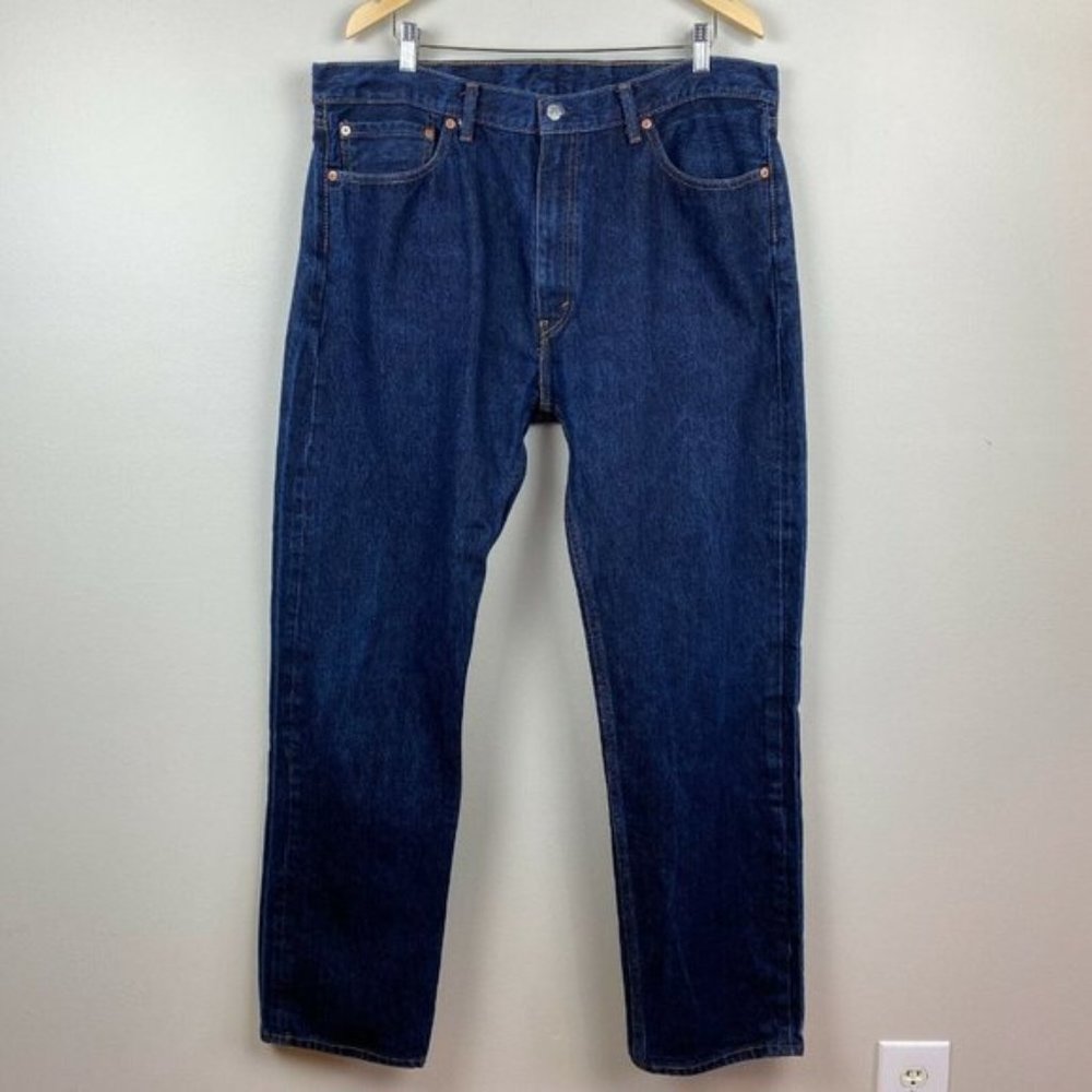 Levis 505 Jeans 40 Dark Wash Denim‎ Blue Straight Leg Pockets 100% Cotton